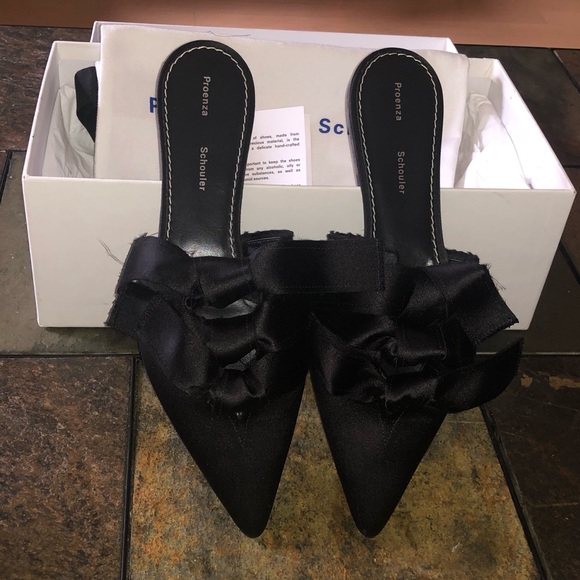 Proenza Schouler Shoes - Proenza Schouler's Sz38.5 Black Satin Bow Flats